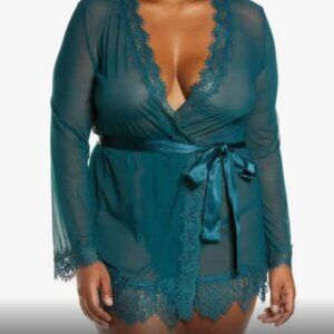 OH LA LA CHER | Women’s Sheer Robe | Deep Teal | Size:1X/2X